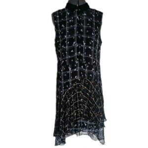 Simply Vera 90s dress size xl floral sleeveless collared sheer hilow plaid black